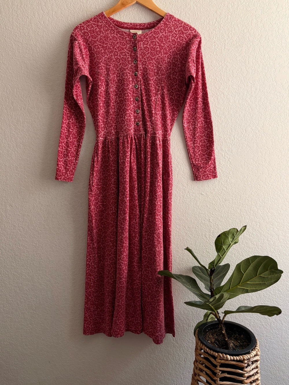 Vtg 90s LL Bean Dress Women small red Floral Modest Cottage Prairie USA